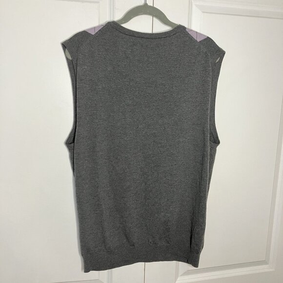 Jones New York Merino Wool Sweater Vest Mens L Argyle Gray Academia Grandpa Knit - Picture 4 of 6